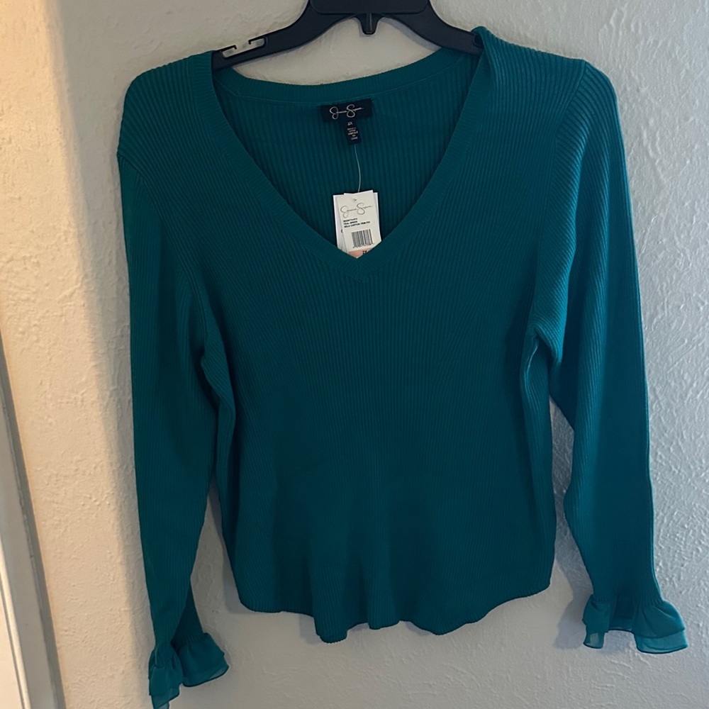 Jessica Simpson Teal V-Neck Long Sleeve Top